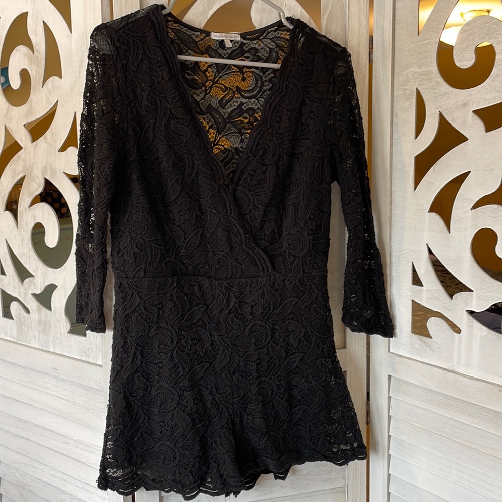 Large black lace long sleeved romper